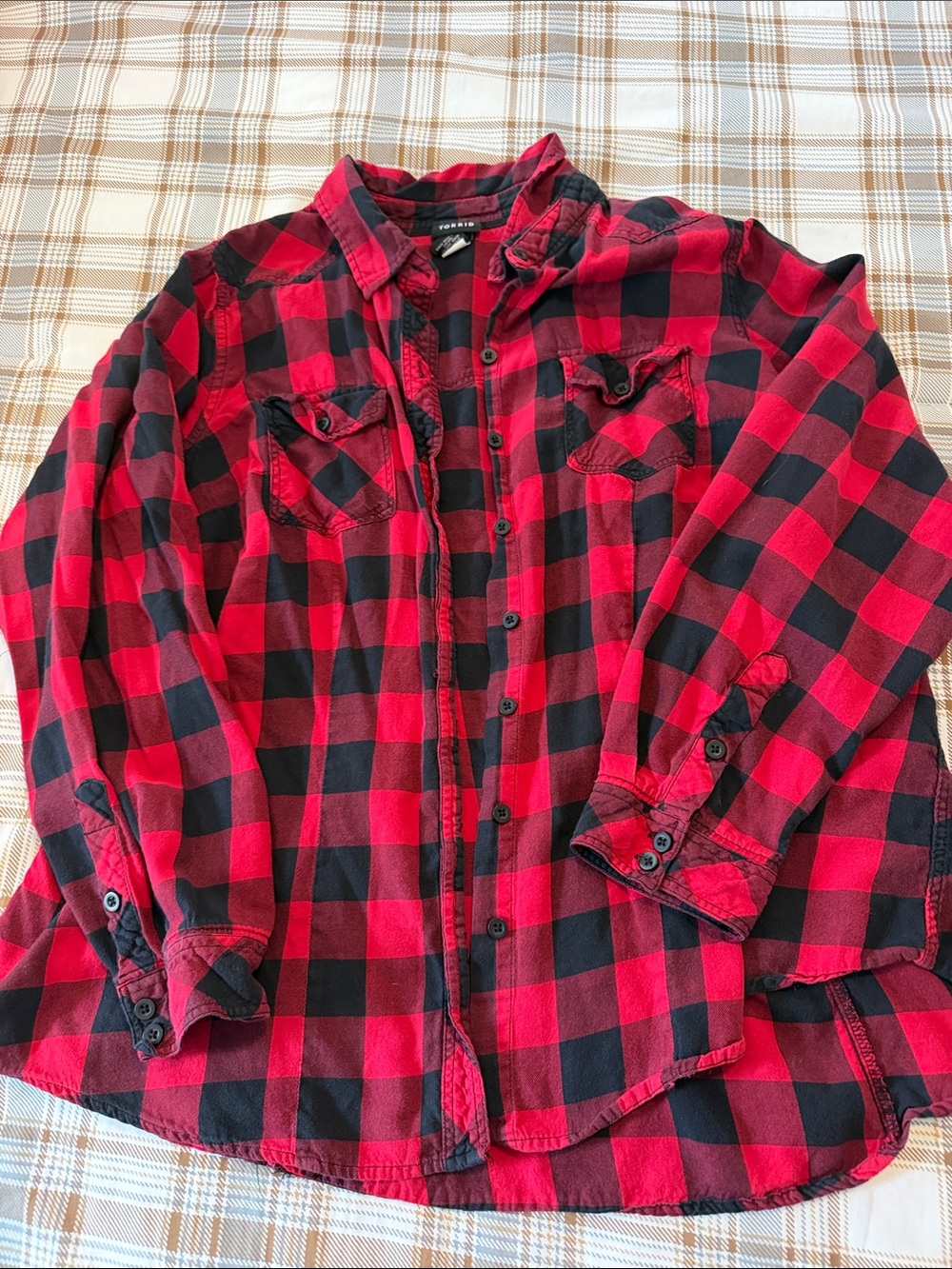torrid Red and Black Buffalo Plaid Button-Down Shirt